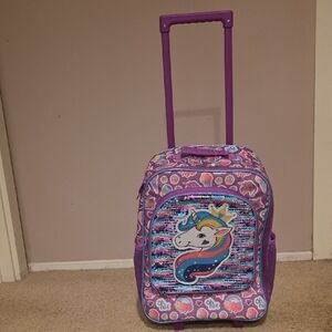 Purple Unicorn Sequin Kids Rolling Backpack